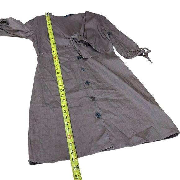 Shore Brand Dress Linen Blend Tie-neck Large Beige USA Fit Flare Coastal Beach - Picture 8 of 8